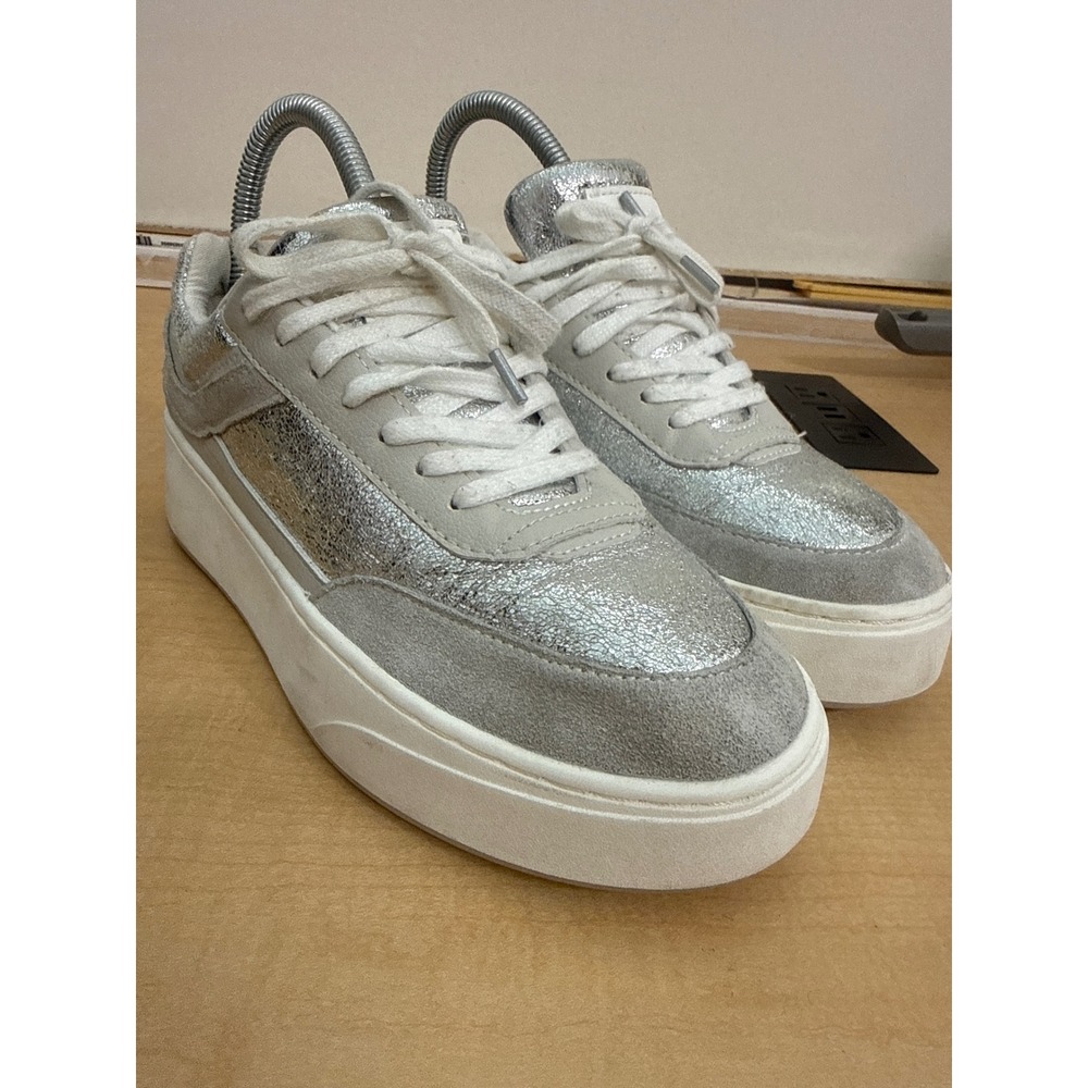 Zara Silver Metallic Platform Sneakers Merci Paris Je T'aime 3406/430/808 Sz 37